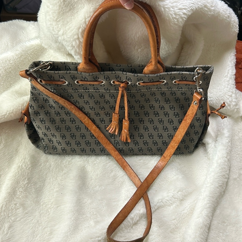 Vintage Dooney Bourke Canvas and Leather Tassel Tote